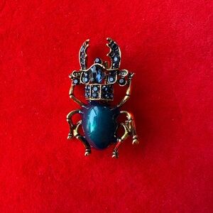 SOLD Gold and Blue Beetle Brooch